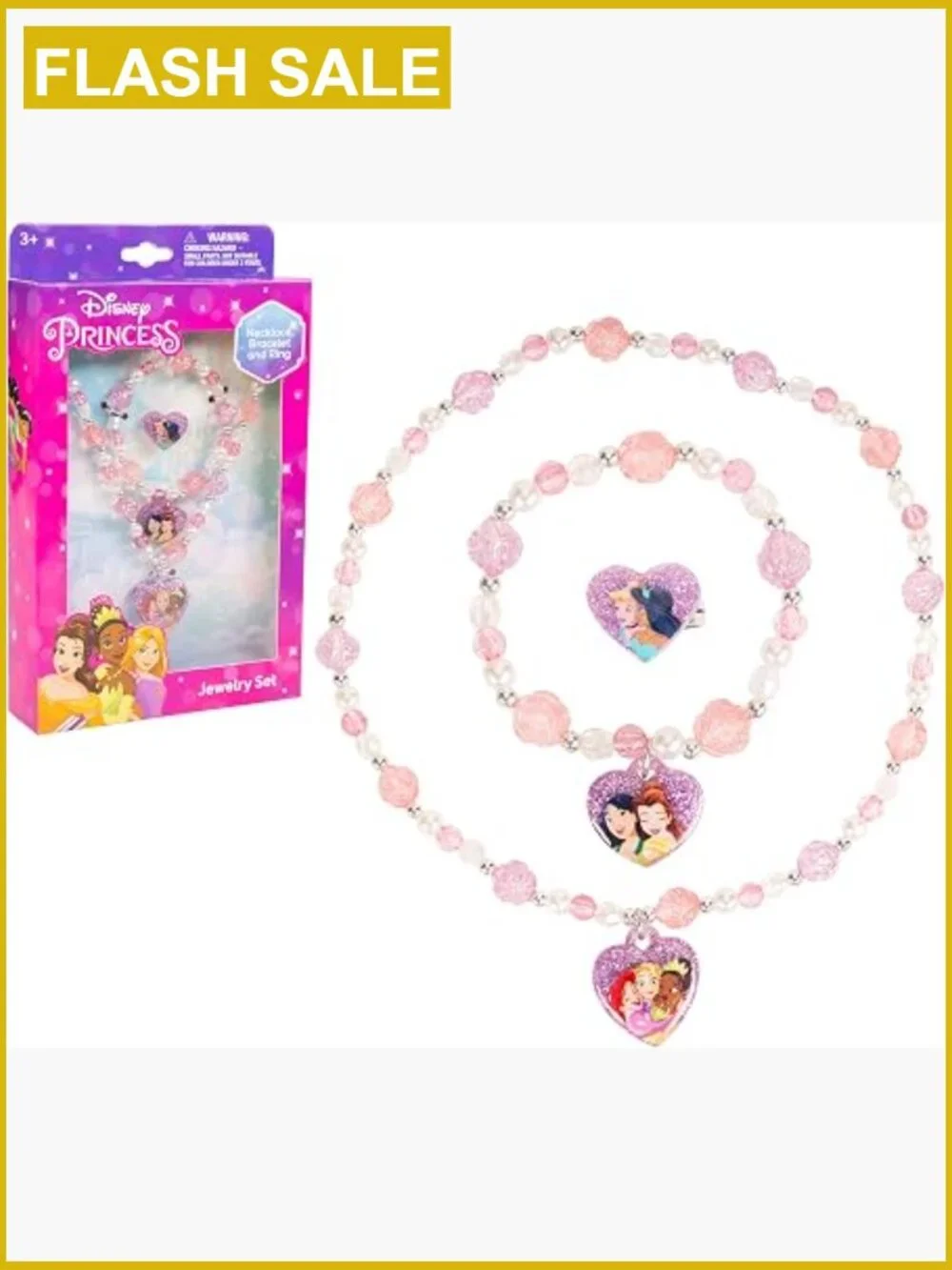 3 Piece Princess Jewelry Set with Beaded Necklace Bracelet Ring for Girls Dress